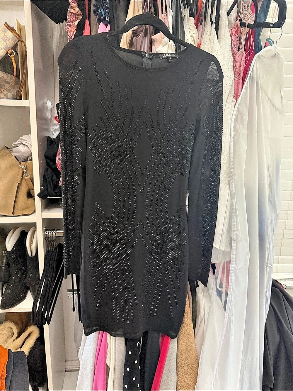 Black Halo Black Embellished Mini Dress Size Medium